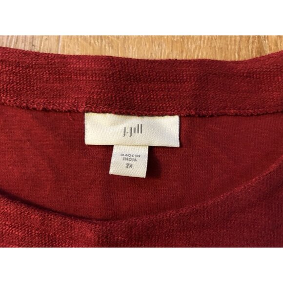 J Jill Red Tunic Top  2X Cotton Blend 3/4 Sleeve Pocket Relaxed Casual Comfort - Picture 7 of 12